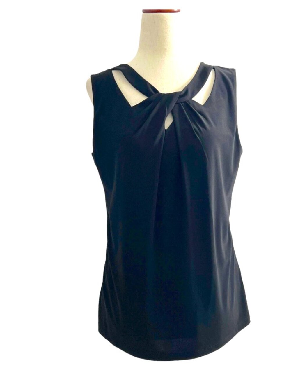 Nine West Sleeveless Cutout Twist-Front Top In Dark Navy Blue - Size Large